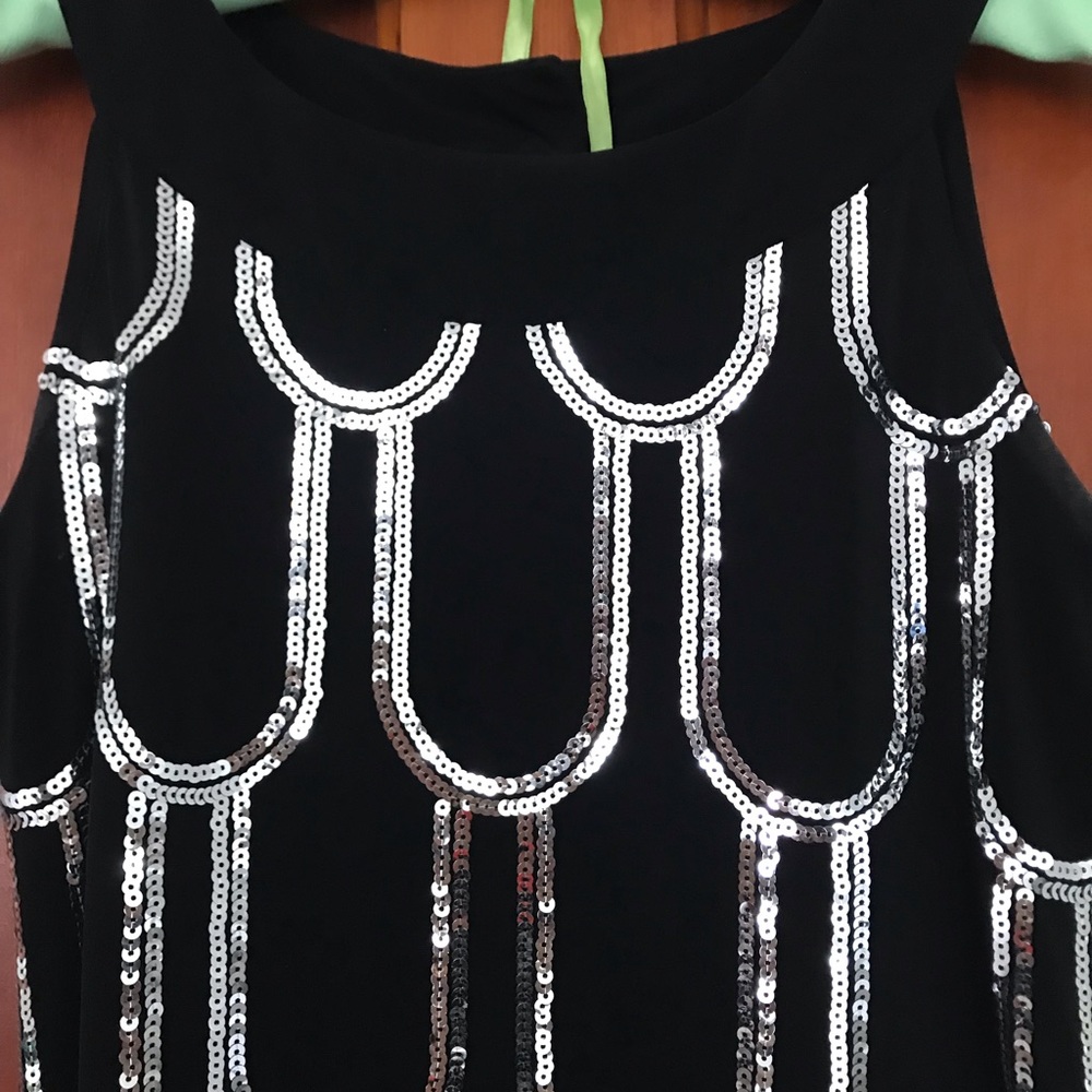 B. Smart black and silver sheath dress